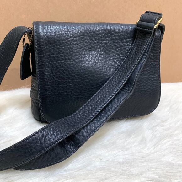 COACH Vintage Black Natural Grain Leather SONOMA Small Flap Bag #4929 ITALY - Picture 1 of 14